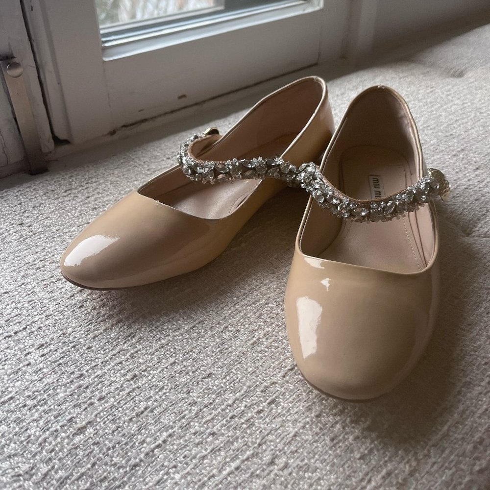 Miu Miu Crystal Strap Nude Flats